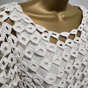 Cottage Boho Fairy Cream 2 Piece Sweater Womens Med Crochet Open Knit Pullover